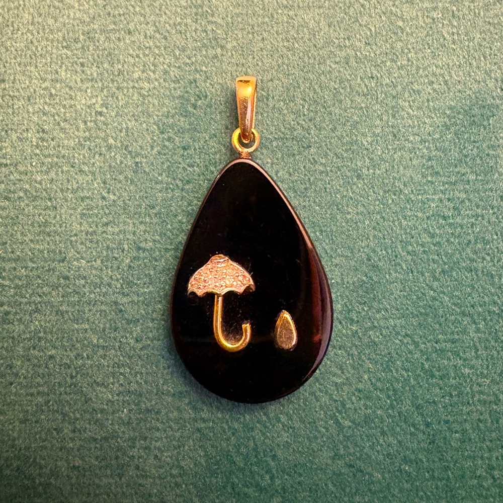 Vintage Onyx Diamond 14k Solid Gold Umbrella Pendant